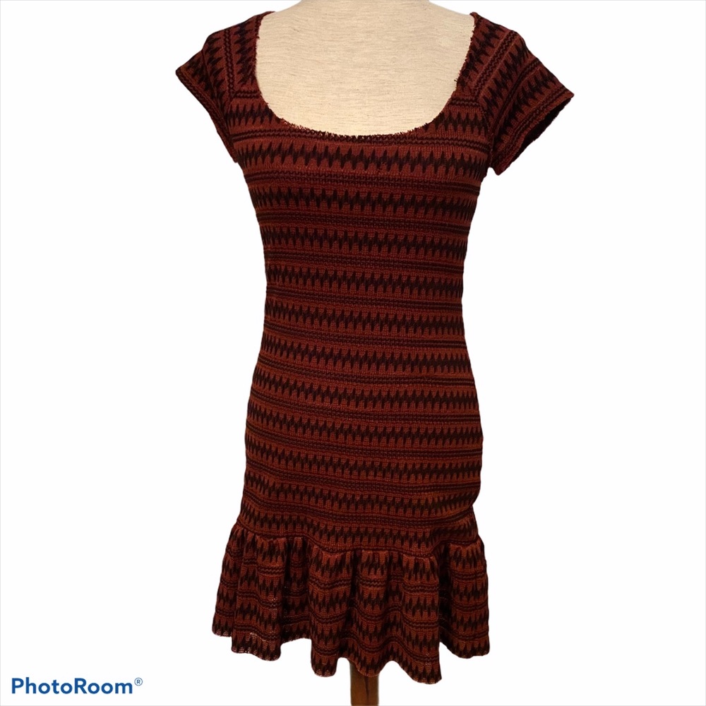 FREE PEOPLE DRESS MINI DEEP RED BLACK BODY CON Size S
